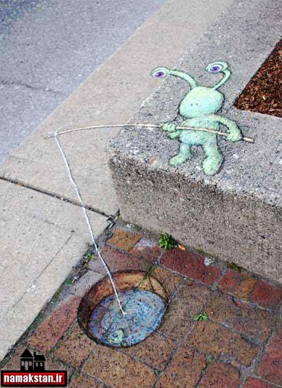 نقاشی های سه بعدی در کف خیابان 