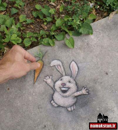 نقاشی خیابانی جالب و دیدنی از خرگوش و هویج